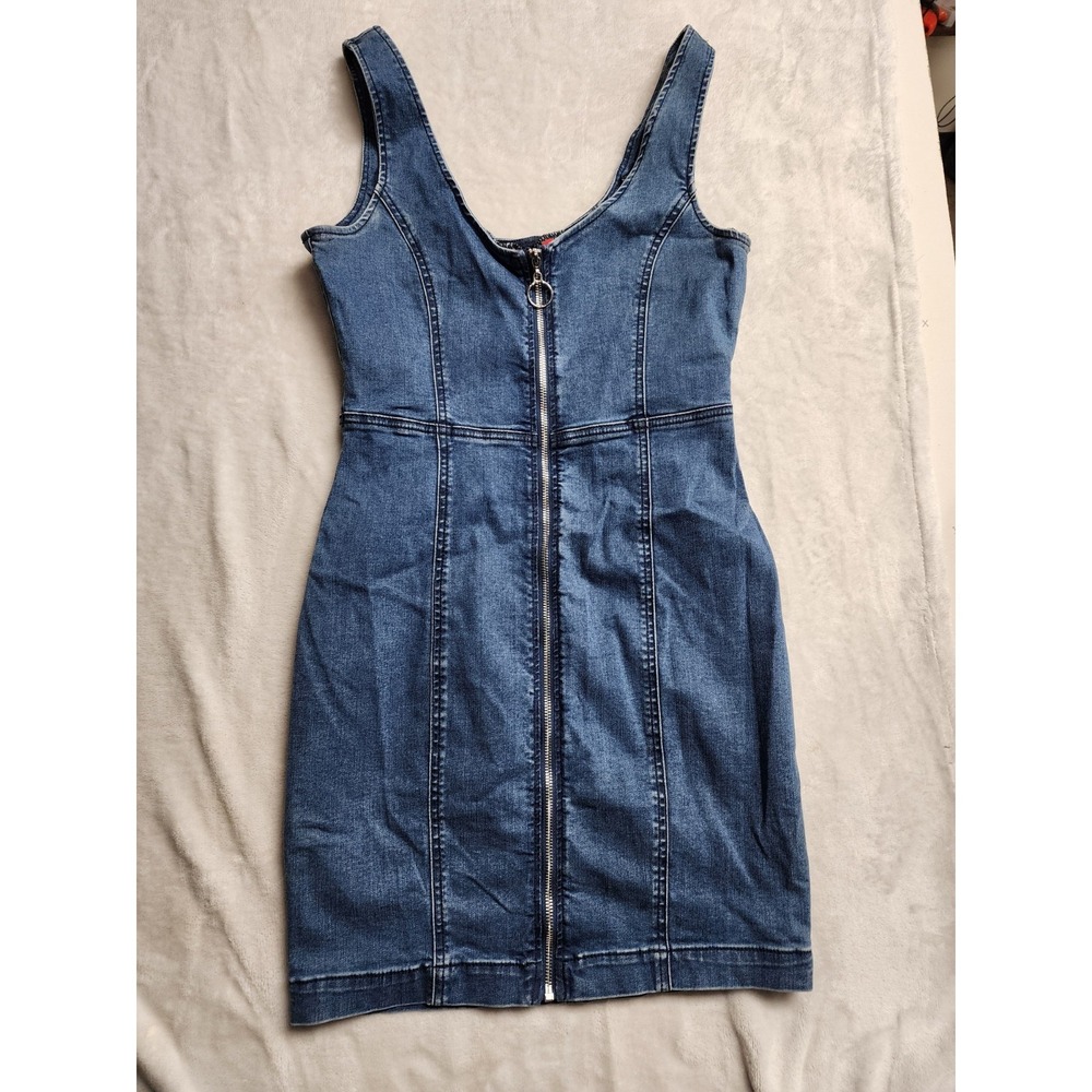 Guess Denim Mini Tank Dress Women Blue Excellent Full Zip Stretch SIZE M
